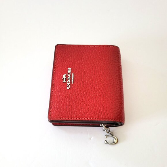 Coach CBO77 Snap Wallet Shiny Pebbled Leather Small Clutch Dark Cardinal - Picture 4 of 7